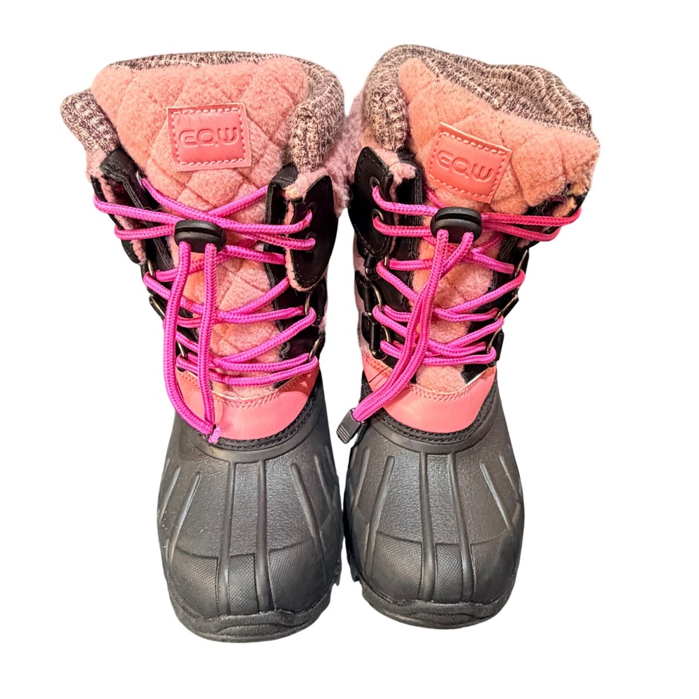 EQW Snow Boots Girls Size 30 Pink Quilted Faux Fur Lined Winter Outdoor Rugged